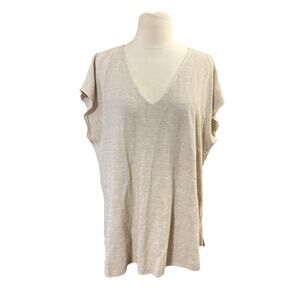 Eileen Fisher Organic Linen & Cotton V-Neck Tunic Top Sz M Beige Sleeveless Tan